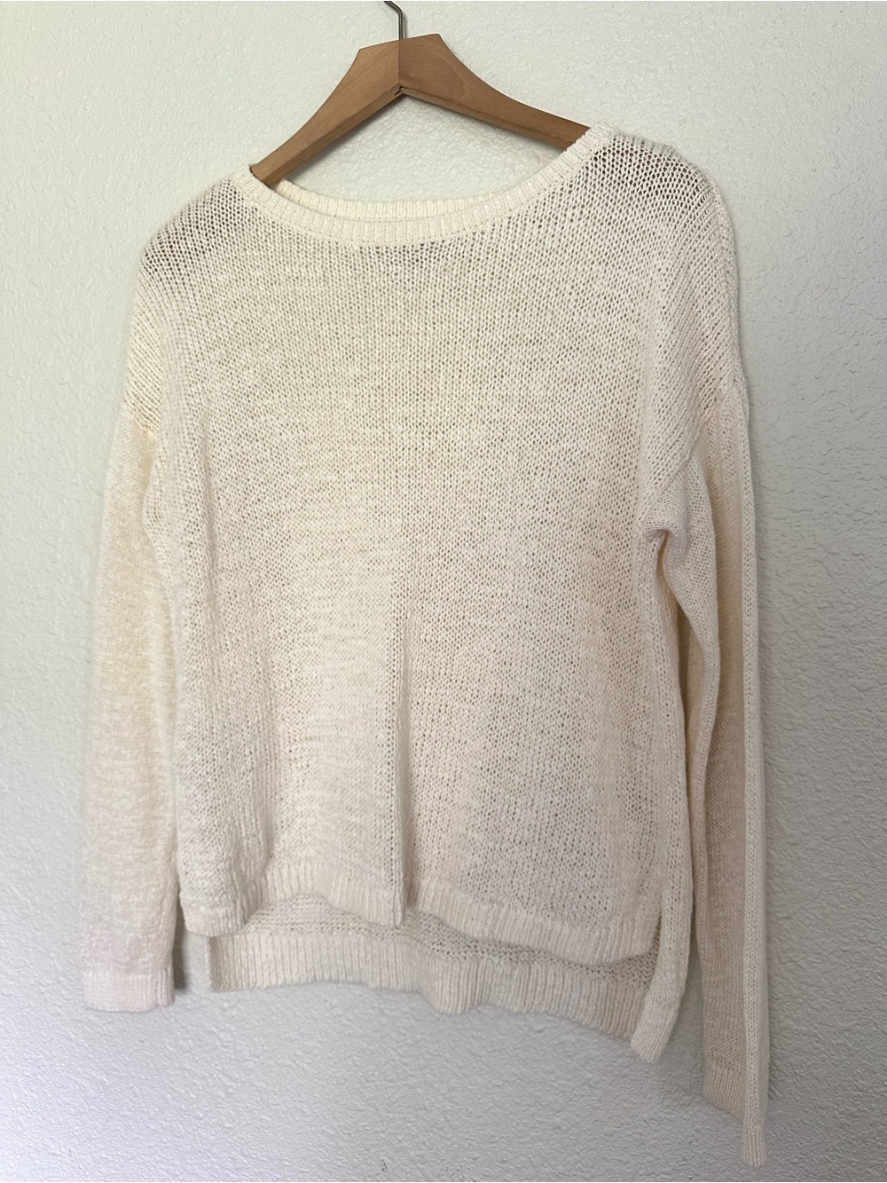LOFT Cream Boatneck Open Knit Sweater - Medium - Coastal